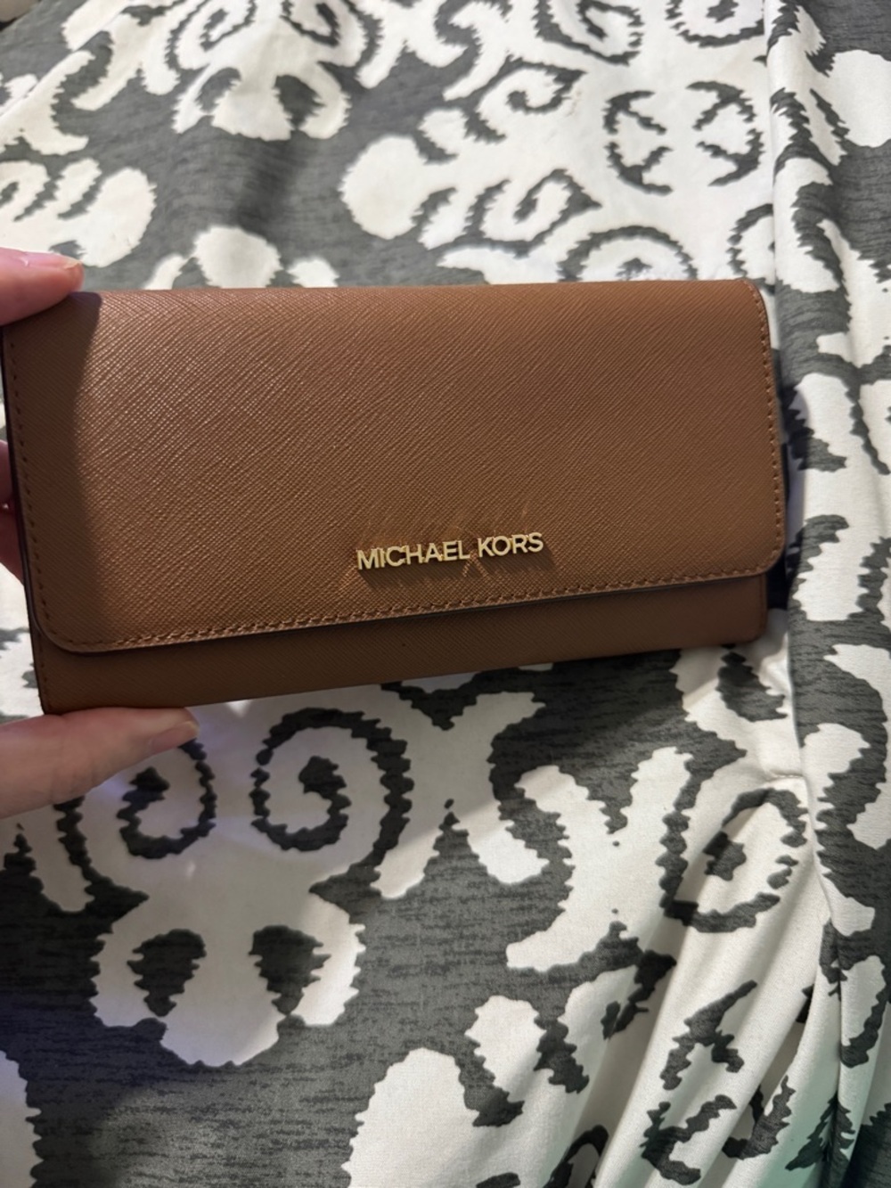 Michael Kors Tan Saffiano Continental Wallet with Gold Logo